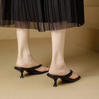 Formal Flip Flops Woman High Heels Cool Slippers Women's Summer New Retro Leopard Print Toe Square Heel Slippers Women Outside