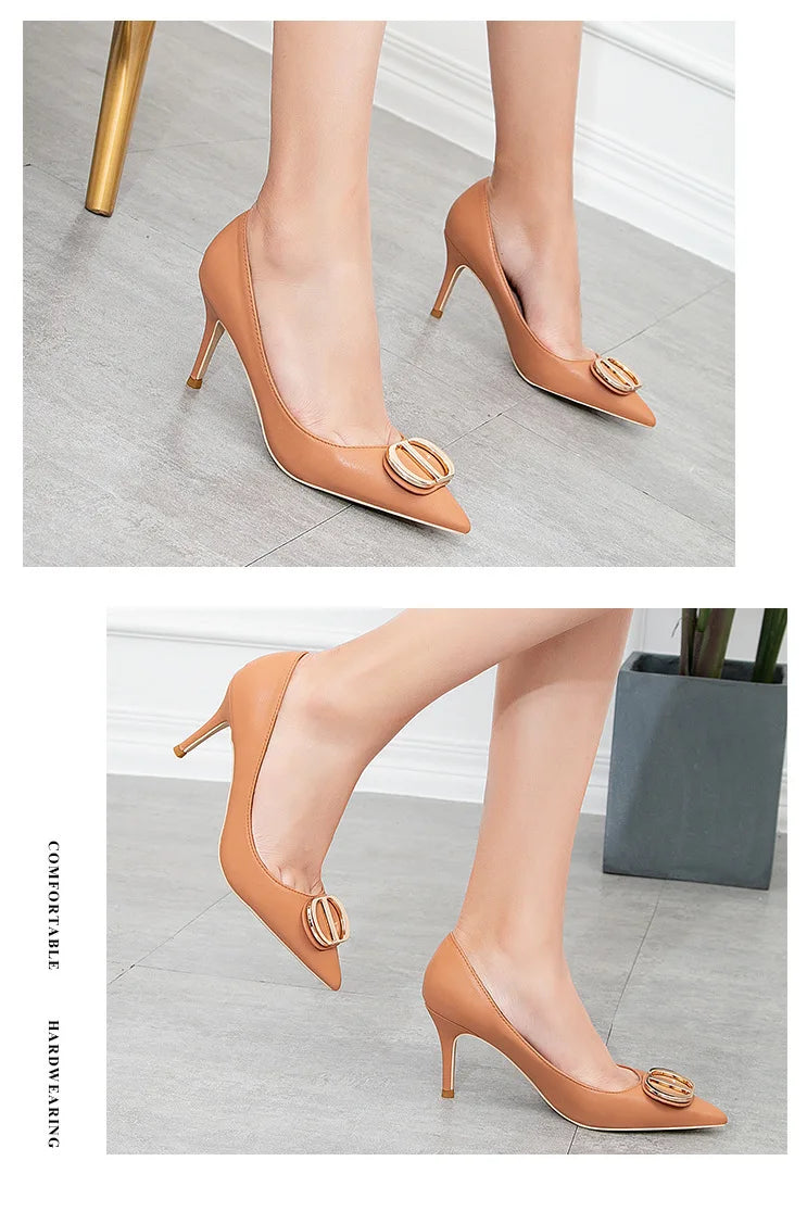 Sexy Women's Stiletto High Heels Shallow Mouth Pointed Toe Metal Buckle Party Single Shoes