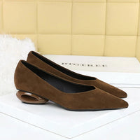 Retro Pointed Toe Suede Low Heel Shoes Shallow Mouth Hollow Heel Pedicure Shoe Daily Versatile Temperament Women's Shoes
