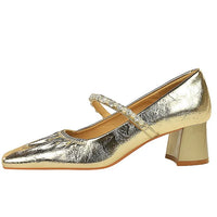 Heels Women Fashion CRYSTAL Pearl Pumps Square Toe Stripper Elegant Party Square Heel Ladies Shoes
