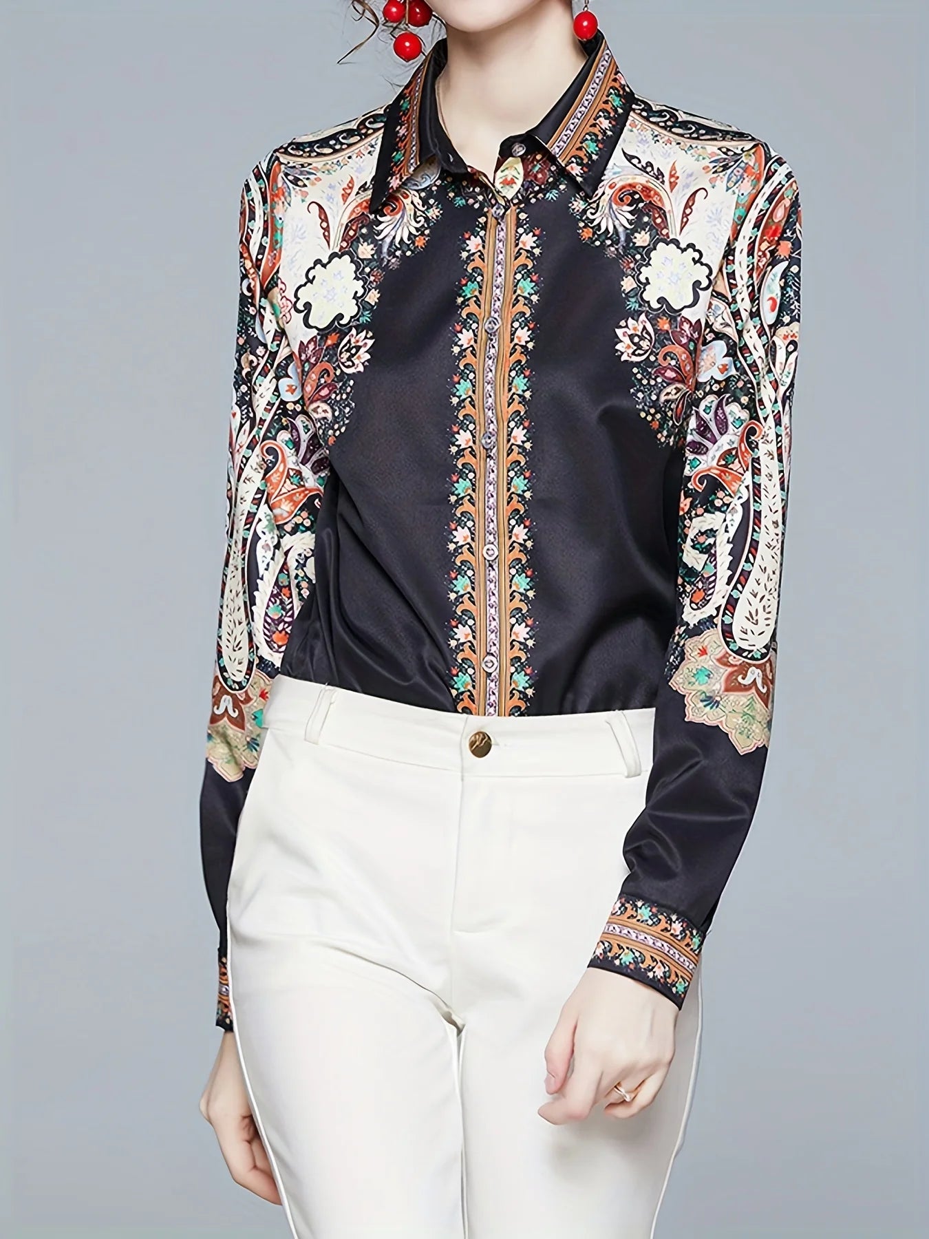 Elegant office and casual ladies shirts Fashion printed Women Blouses Long sleeve Tops