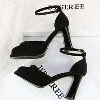 One-Strip Ultra-High Heel Sandals Platform Thick Heel Bow Women Shoes Square Toe Shallow Mouth Hollow Shoes