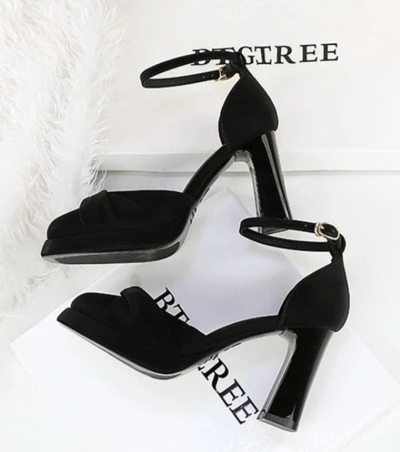 One-Strip Ultra-High Heel Sandals Platform Thick Heel Bow Women Shoes Square Toe Shallow Mouth Hollow Shoes