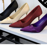 Silk Pumps Pointed Toe Elegant Party Thin Heels Stripper Shoes
