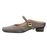 European Style Light-Mouthed Half-Slippers Women Wearing Thick Heels And Square-Toe Mary Jane Shoes One-Strap