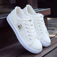 Women Canvas Sneaker Low Top Denim Sneakers Ladies Lace-Up Flat Canvas  Board Shoes Female