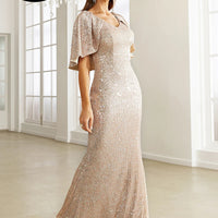 Cape Sleeves Sequined Evening Dress Mermaid Tail And Floor-Length Dress Elegant Dresses For Evening Dress
