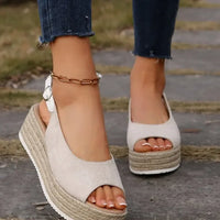 Women's Platform Sandals Summer New Large Size Fish Mouth Slope Heel Stones Pattern Shoes Thick Bottom Clog Casual Slip-On