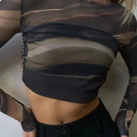 Printing Tshirt Long Sleeve Crop Top Women Summer Clothing Tie Back Y2k Accessories Backless Camisetas Slim Fit Ropa De Mujer Natalia Home Fashion    Natalia Home Fashion