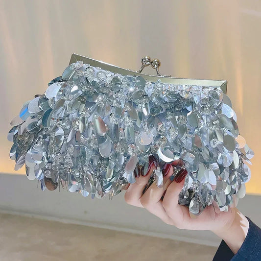 Silver Sequin Clutch for Women Evening Bag Prom Shiny Small Purse Fashion Handbag Banquet Bag Shoulder Bag Cocktail Party Clutch