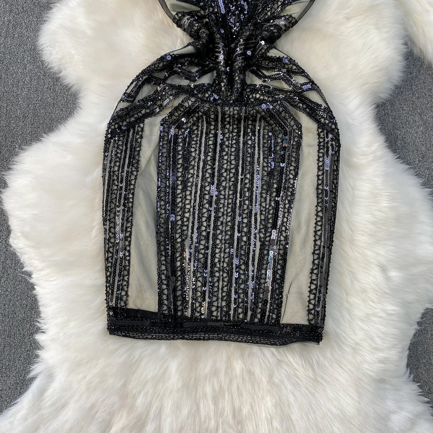 Sexy Sleeveless V-neck mesh sequin Bodycon Dress Chic Women Slim Women Slip Dress