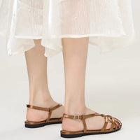 Retro woven Roman sandals, summer open-toe low-heeled women's shoes, one-strap buckle, versatile and fashionable commuter shoes