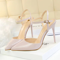 Women 10.5cm High Heels Sandals Lady Metallic Gray Patent Leather Stripper Ankle Strap Sandals Wedding Fetish Nightclub Shoes