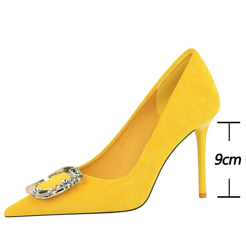 Metal Rhinestone Belt Buckle Women Pumps Suede High Heels Luxury Banquet Shoes Sexy Party Shoes Women Stilettos - Natalia Home Fashion
