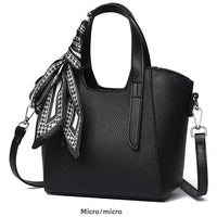 Pure Leather Cowhide Single Shoulder Crossbody Bag Ladies Handbag Fashion Bucket Bag Simple Basket Comes with Scarf
