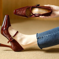 Comfortable Platform High Heels French Style Square Head Thin Strap Mule Women's Shoes