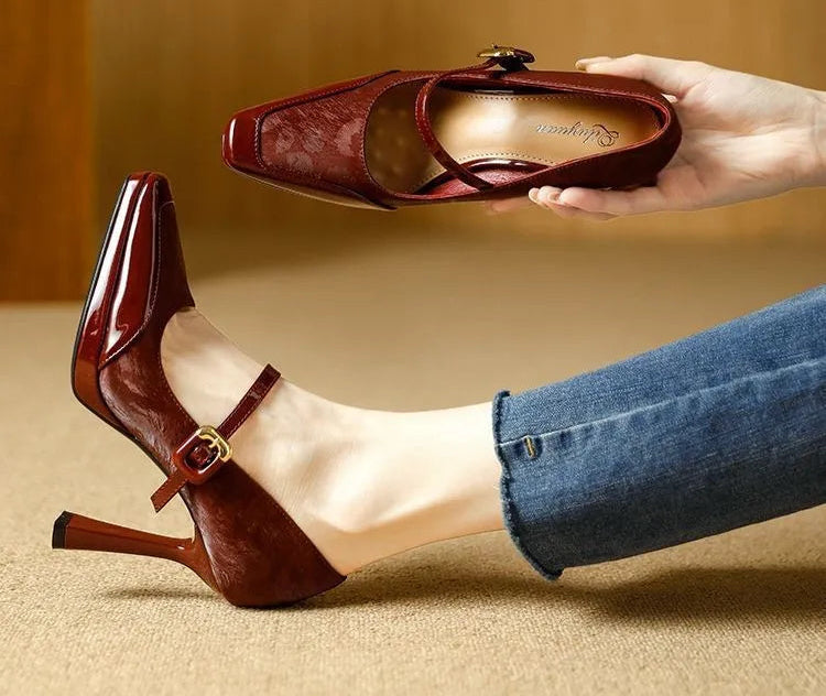 Comfortable Platform High Heels French Style Square Head Thin Strap Mule Women's Shoes