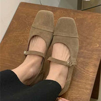 Streetwear Velvet Mary Jane Shoes for Women Casual Ballet Flats Pumps Female Ladies Loafers Buckle Single Mules