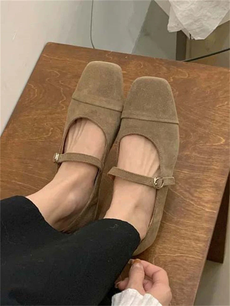Streetwear Velvet Mary Jane Shoes for Women Casual Ballet Flats Pumps Female Ladies Loafers Buckle Single Mules