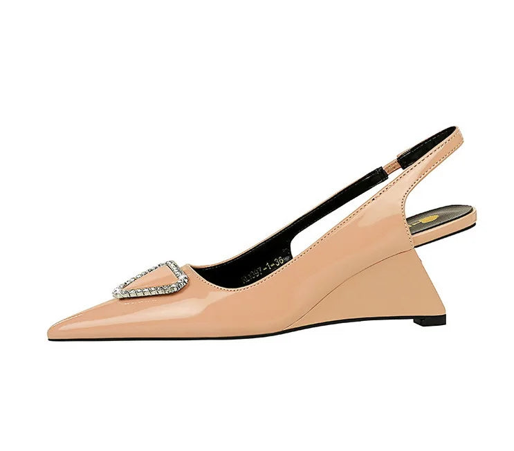 Spring Candy Fashion Pointed Toe Women Pumps Sling back Wedges High Heels Party Prom Mules Shoes