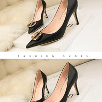 Sexy Women's Stiletto High Heels Shallow Mouth Pointed Toe Metal Buckle Party Single Shoes