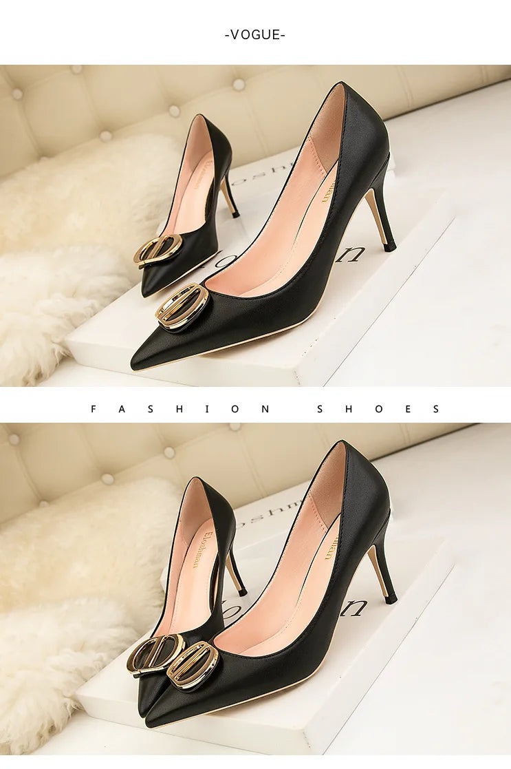 Sexy Women's Stiletto High Heels Shallow Mouth Pointed Toe Metal Buckle Party Single Shoes