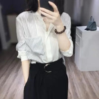 Shirts & Blouses For Women Striped Thin Style Woman Top Button Up Novelty Cute And Elegant Basic Premium