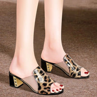 Trendy Versatile Sandals PU Material Leopard Print Women's Thick Heel Slippers for External Wear - Natalia Home Fashionsandals