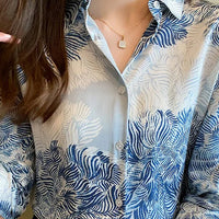 French Printed Lapel Shirt Long Sleeve Loose Mulberry Silk Top Temperament Commuting Shirt Women's Summer Style
