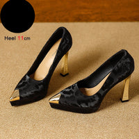 Fashion Women's Shoes Thin Block Heels 11cm Pointed Toe Shallow Mouth Ladies Pumps Party Shoes