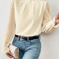Elegant Blouse White Women's Shirt 2024 New Half High Neck Spliced Wave Pattern Chiffon Long sleeved Top Office Lady Natalia Home Fashion   white-XXL Natalia Home Fashion