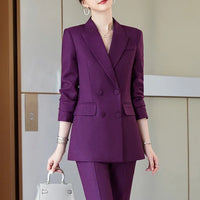 Ladies Business 2 Piece Blazer Suit Female Long Sleeve Jacket + Trouser Women Pant Suit Office Work Wear - Natalia Home Fashion