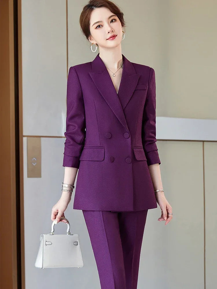 Ladies Business 2 Piece Blazer Suit Female Long Sleeve Jacket + Trouser Women Pant Suit Office Work Wear - Natalia Home Fashion