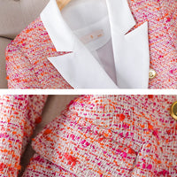 Fashion Red Plaid Ladies Blazer Jacket Women Long Sleeve Single Breasted Female Casual Coat