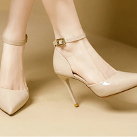 Pointy Toe Elegant Women Shoes Stilettos Office Sandals For Ladies Cover Heel Ankle Strap Sandals