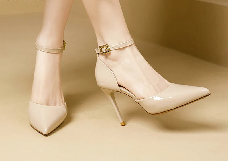 Pointy Toe Elegant Women Shoes Stilettos Office Sandals For Ladies Cover Heel Ankle Strap Sandals