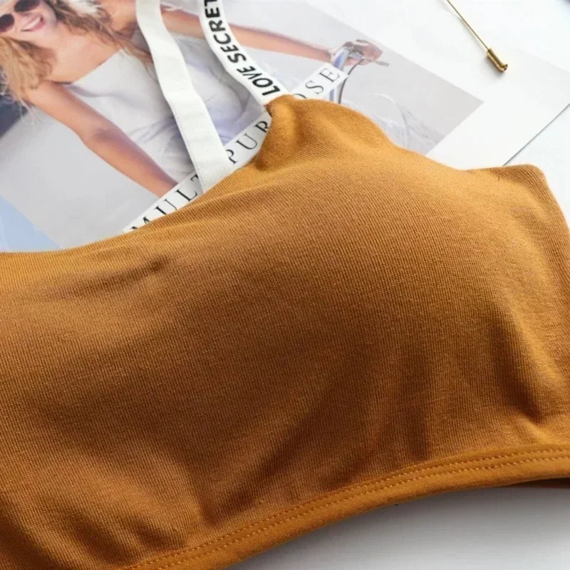 Women Active Bra Casual Top Letters Print Strap Cotton Top Fitness Gym Jogging Sleep Bra Girl Wire Free Bandeau Padded Bra Tops