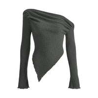 Sexy Asymmetrical Tees Women T-shirt Solid New Autumn Streetwear Long Sleeves Crop Top Fashion Casual Bodycon T-shirts Female Natalia Home Fashion    Natalia Home Fashion