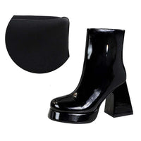 Patent Leather Round Toe Ankle Boots Women Designer Platform Heel Pole Dancing Shoes
