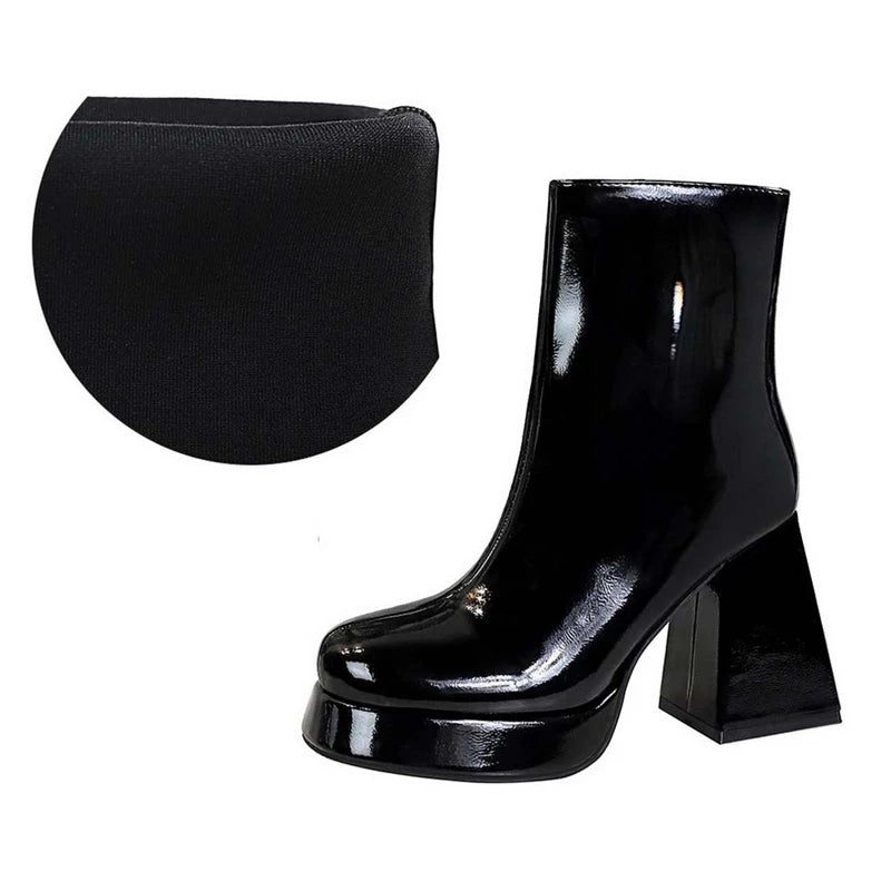Patent Leather Round Toe Ankle Boots Women Designer Platform Heel Pole Dancing Shoes