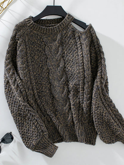 Solid Sweater Women O Neck Off Shoulder Pullover Simple Long Sleeve Knitted Jumpers Elegant Sweaters