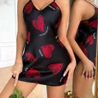 Print Satin Slip Nightdress V Neck Backless Mini Sleep Dress Women Sleepwear Dresses Nightgown
