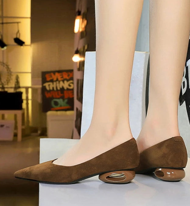 Retro Pointed Toe Suede Low Heel Shoes Shallow Mouth Hollow Heel Pedicure Shoe Daily Versatile Temperament Women's Shoes