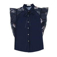 Women flare Short Sleeve blue shirts lady chiffon tops