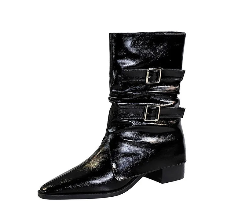 Pointed Fashion Women's Boots Retro Style Thick Heel Low Heel Medium Tube Women's Boots