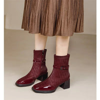 Women's Side Zipper Boot High Heel Short Boot Winter Mid-Calf Boot Chinese Style National Wedding Boot