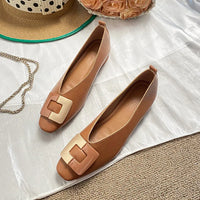 Woman Square Toe Low Heeled Metal Decoration Red Mary Janes Cute Casual Ballerina Female Flats Elegant Soft Soled Flat Shoes