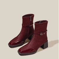 Women's Side Zipper Boot High Heel Short Boot Winter Mid-Calf Boot Chinese Style National Wedding Boot