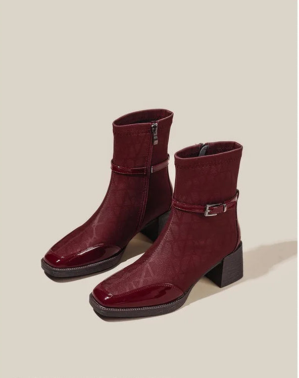 Women's Side Zipper Boot High Heel Short Boot Winter Mid-Calf Boot Chinese Style National Wedding Boot