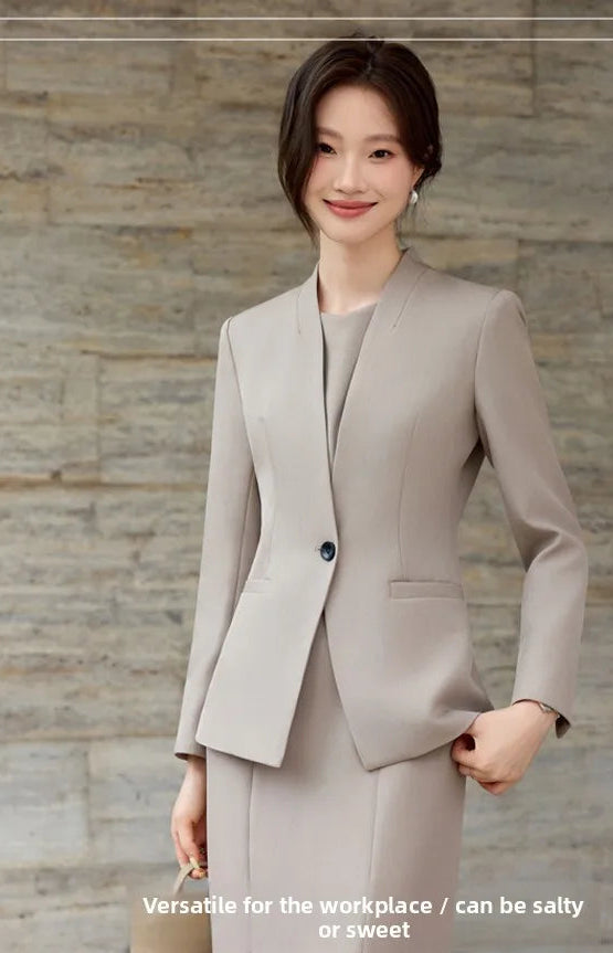 Elegant Professional Suit Dress Two-Piece Set Workwear Beauty Salon Uniform Long Sleeve Formal Outfit Polyester Fiber